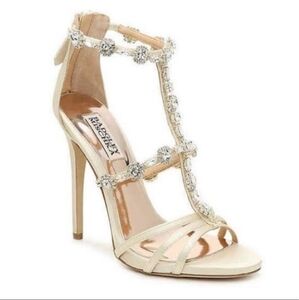 Badgley Mischka Thelma 7.5 Ivory Satin Jeweled Heels